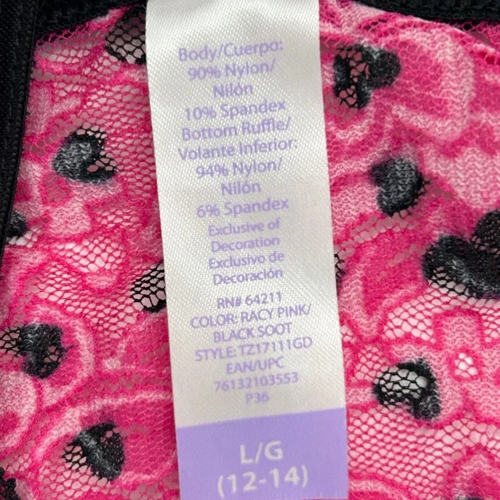 Hot Pink Heart Print Sheer Lace Layering Slip Dress Chemise Coverup Size L